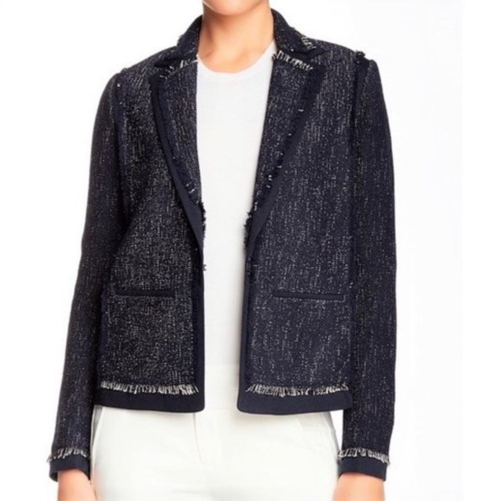 Vince Navy Blue Soft Boucle Fringe Blazer